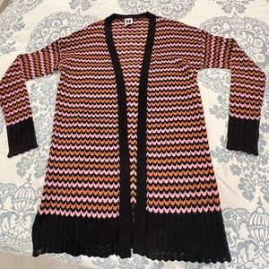 Missoni Long Open Cardigan Chevron Zig Zag. Pink/Rust/Black. Size 42